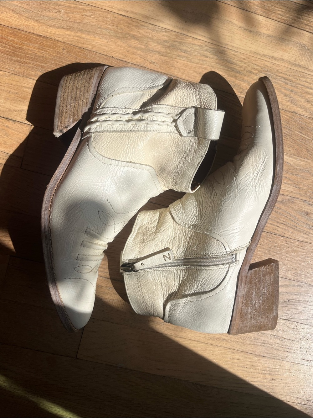 Zodiac Cream Leather Western Ankle Boots - Women's Slip-On Booties